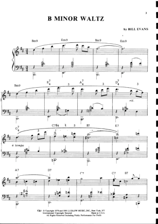 Bill Evans B Minor Waltz score for Piano