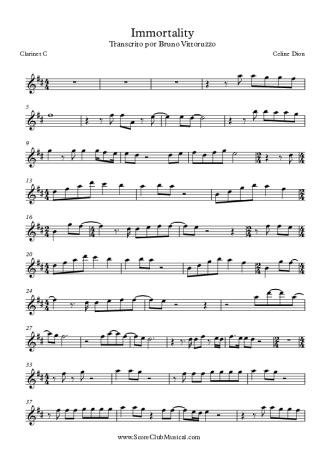 Céline Dion Immortality score for Clarinet (C)
