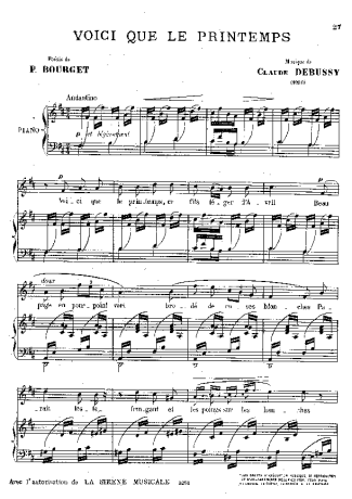 Claude Debussy Voici Que Le Printemps score for Piano