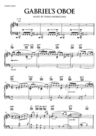 Ennio Morricone Gabriel´s Oboe score for Piano