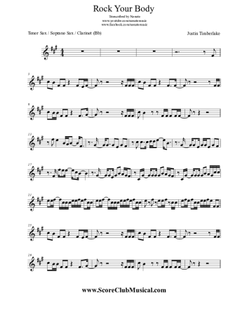 Justin Timberlake  score for Tenor Saxophone Soprano (Bb)