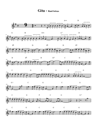 Raul Seixas Gita score for Tenor Saxophone Soprano (Bb)