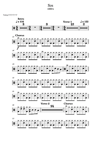 SOS - Abba | Partitura para Batería | Descarga en PDF