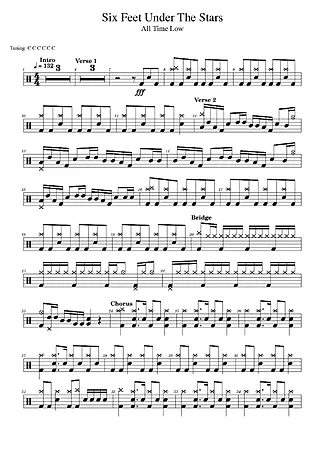 Six Feet Under The Stars - All Time Low | Bladmuziek voor Drumstel | PDF-download