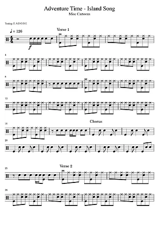 Adventure Time, Island Song - Misc Cartoons | Partitura para Bateria | Download em PDF
