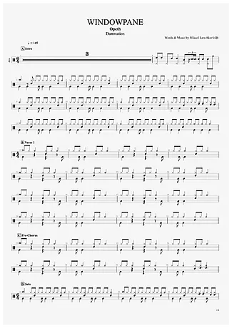 33712 Sheet music - Windowpane - Drums