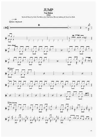 Jump - Van Halen | 드럼용 악보 | PDF 다운로드