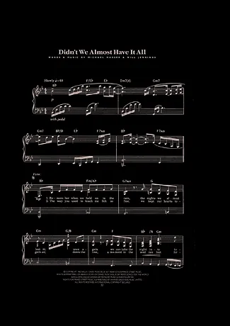3086 Spartiti - Didn´t we Almost Have It All - Pianoforte