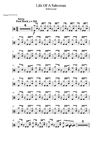 Life Of A Salesman - Yellowcard | Noter för Trummor | PDF-nedladdning