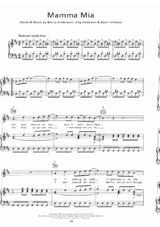 Abba Mamma Mia score for Piano