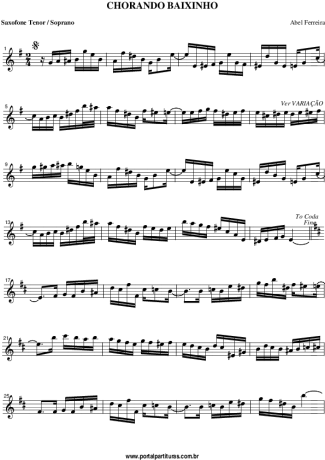 Abel Ferreira Chorando Baixinho score for Tenor Saxophone Soprano (Bb)