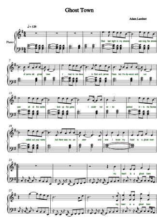 Adam Lambert Ghost Town score for Piano