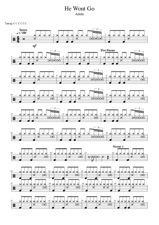 Adele He Won´t Go score for Drums