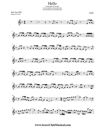 Adele Hello score for Alto Saxophone