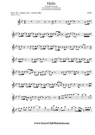 Adele Hello score for Clarinet (Bb)