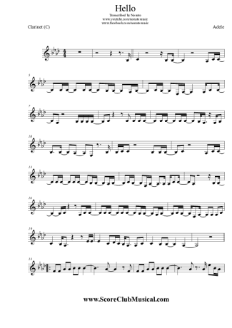Adele Hello score for Clarinet (C)