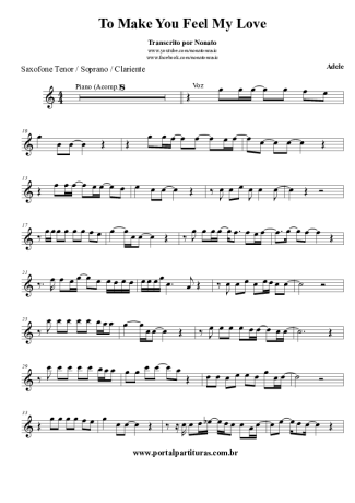 Adele To Make You Feel My Love score for Tenor Saxophone Soprano (Bb)