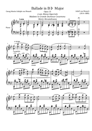 Adolf von Henselt  score for Piano