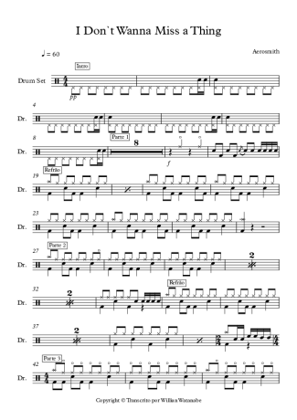 Aerosmith I Dont Want To Miss a Thing score for Drums