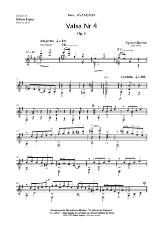 Agustin Barrios Valsa Nr 4 (Op. 8) score for Acoustic Guitar