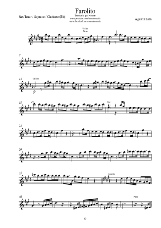 Agustin Lara Farolito score for Clarinet (Bb)