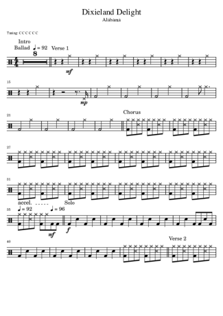 Alabama Dixieland Delight score for Drums