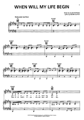 Alan Menken When Will My Life Begin score for Piano