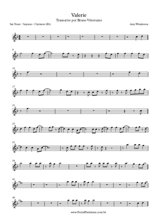 Amy Winehouse Valerie score for Tenor Saxophone Soprano (Bb)