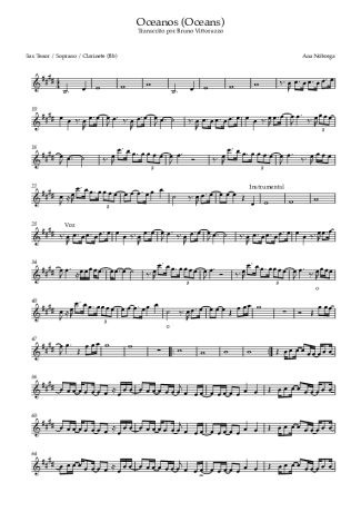 Ana Nóbrega Oceanos (Oceans) score for Tenor Saxophone Soprano (Bb)