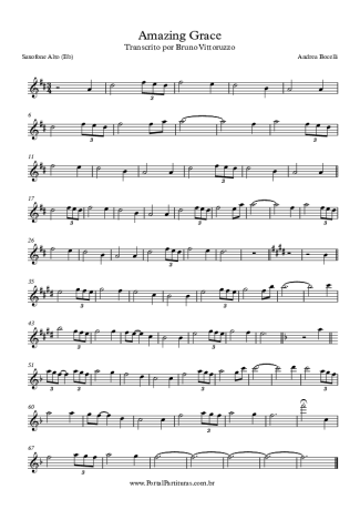 Andrea Bocelli Amazing Grace score for Alto Saxophone