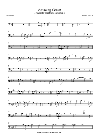 Andrea Bocelli Amazing Grace score for Cello