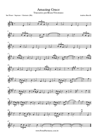 Andrea Bocelli Amazing Grace score for Clarinet (Bb)