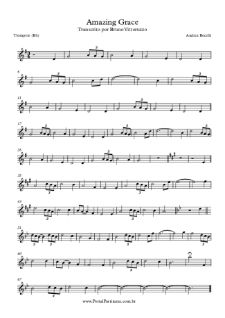 Andrea Bocelli Amazing Grace score for Trumpet