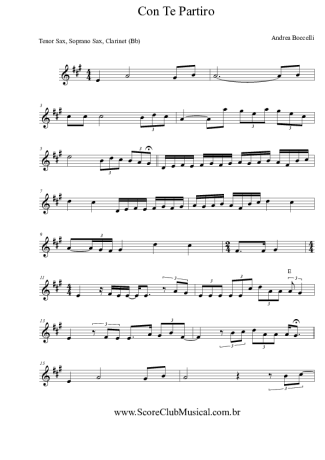 Andrea Bocelli  score for Clarinet (Bb)