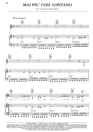 Andrea Bocelli Mai Piu Cosi Lontano score for Piano