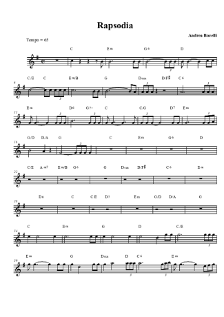 Andrea Bocelli Rapsodia score for Tenor Saxophone Soprano (Bb)