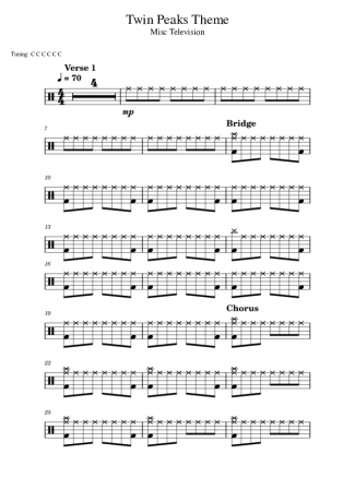 Angelo Badalamenti Twin Peaks Theme score for Drums