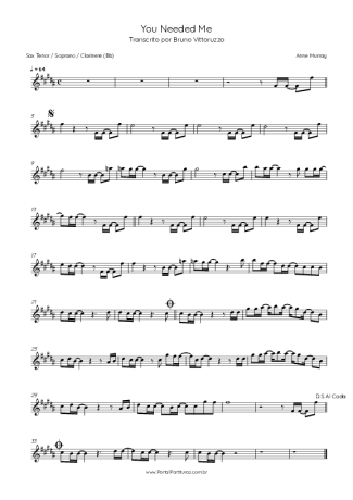 Anne Murray You Needed Me score for Tenor Saxophone Soprano (Bb)