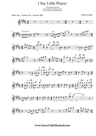 Aretha Franklin  score for Tenor Saxophone Soprano (Bb)
