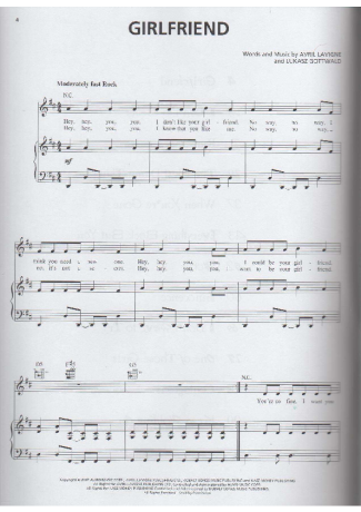 Avril Lavigne Girlfriend score for Piano