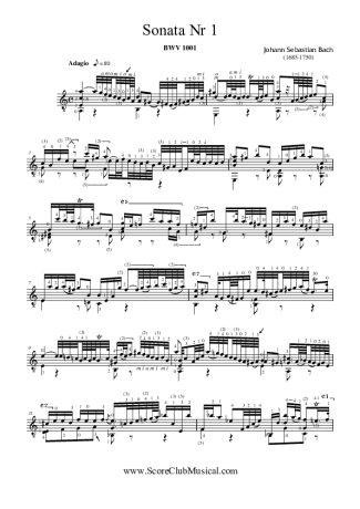 Bach Adagio BWV 1001 (da Sonata Nr 1 para Violino) score for Acoustic Guitar