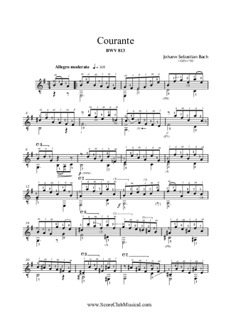 Bach Courante BWV 813 score for Acoustic Guitar