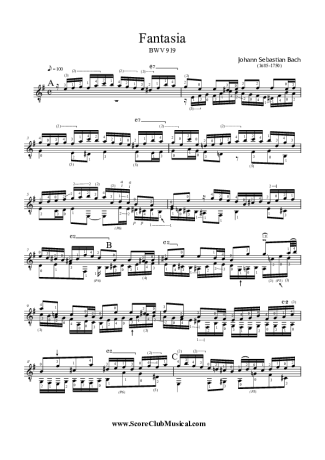 Bach Fantasia BWV 919 score for Acoustic Guitar