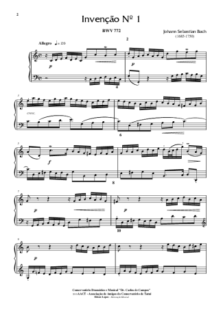 Bach Invenção Nr 1 score for Piano