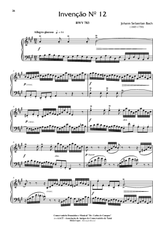 Bach Invenção Nr 12 score for Piano