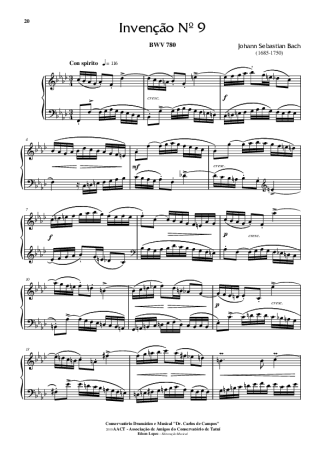 Bach Invenção Nr 9 score for Piano