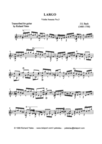 Bach Largo (Violin Sonata No 3) score for Acoustic Guitar