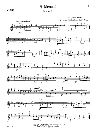 Bach Menuet in G major 2 score for Violin