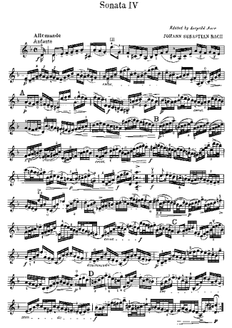 Bach Partita No. 2 in D minor BWV1004 score for Violin