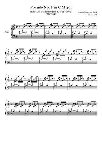 Bach Prelude No 1 BWV 846 In C Major score for Piano